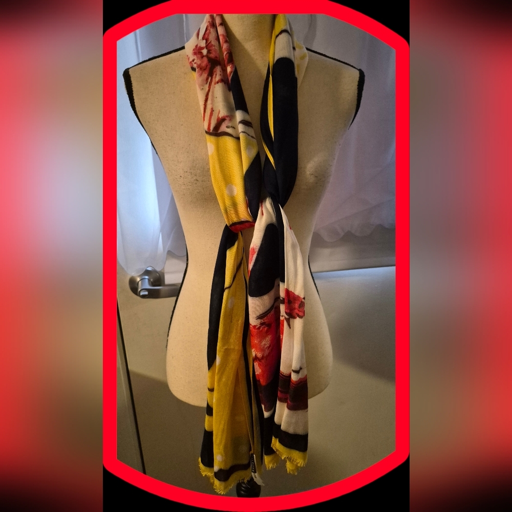 Talbots 'Art of the Scarf Collection' Primary Colors Large Scarf w/Frayed Fringe